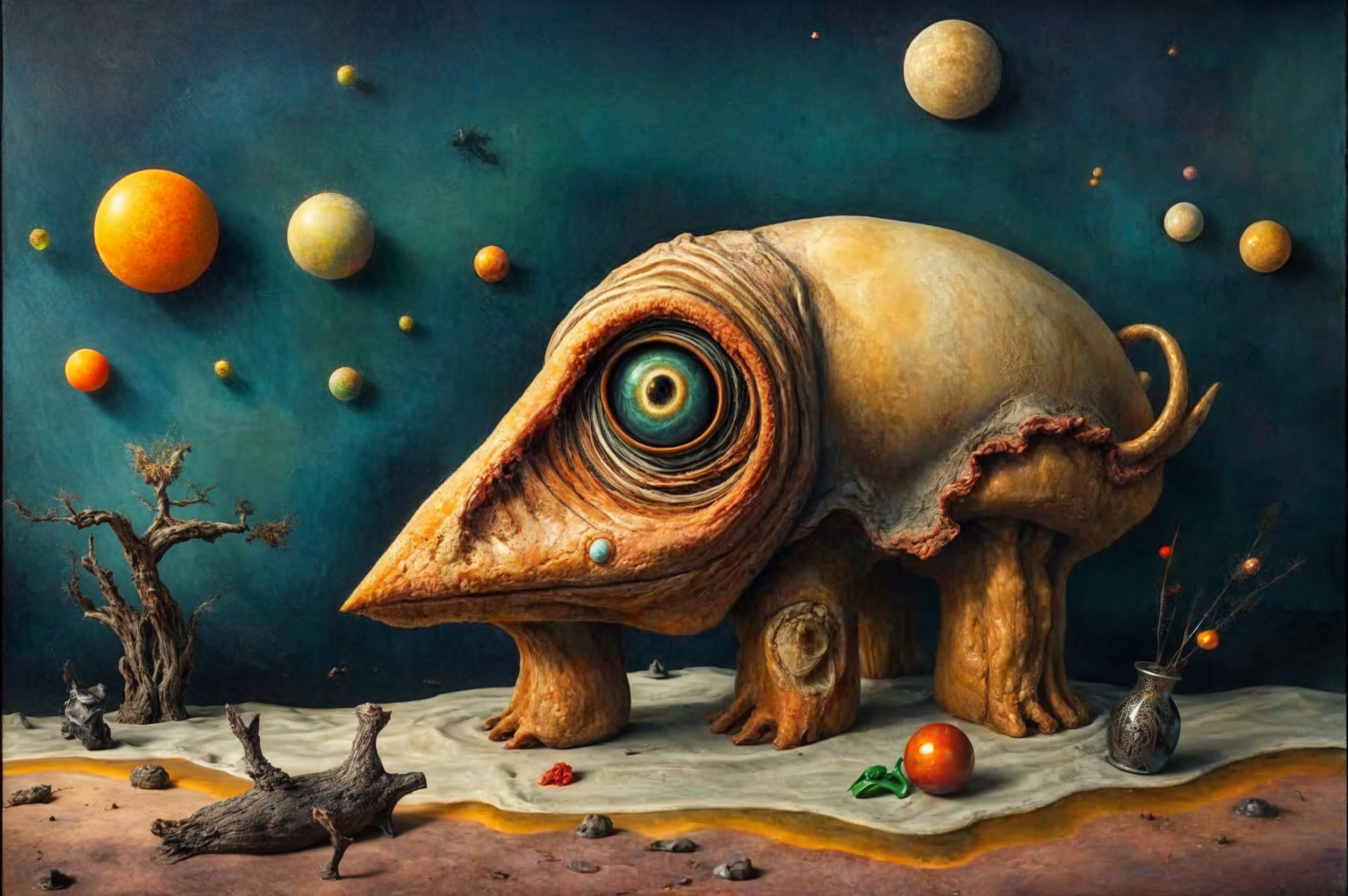 Surreal Hybrid Creature in Barren Celestial Landscape