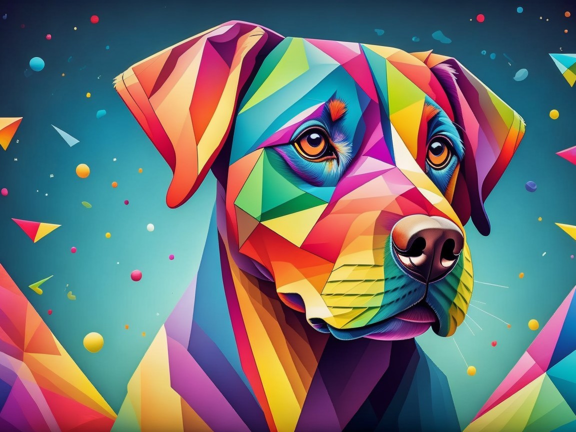 Geometric Illustration of a Colorful Dog's Head