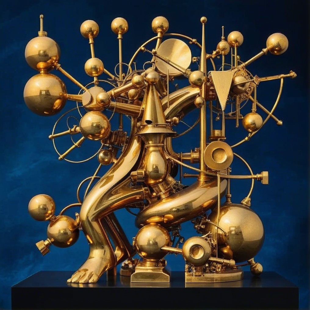 Golden Geometric Sculpture with Dynamic Figure Design