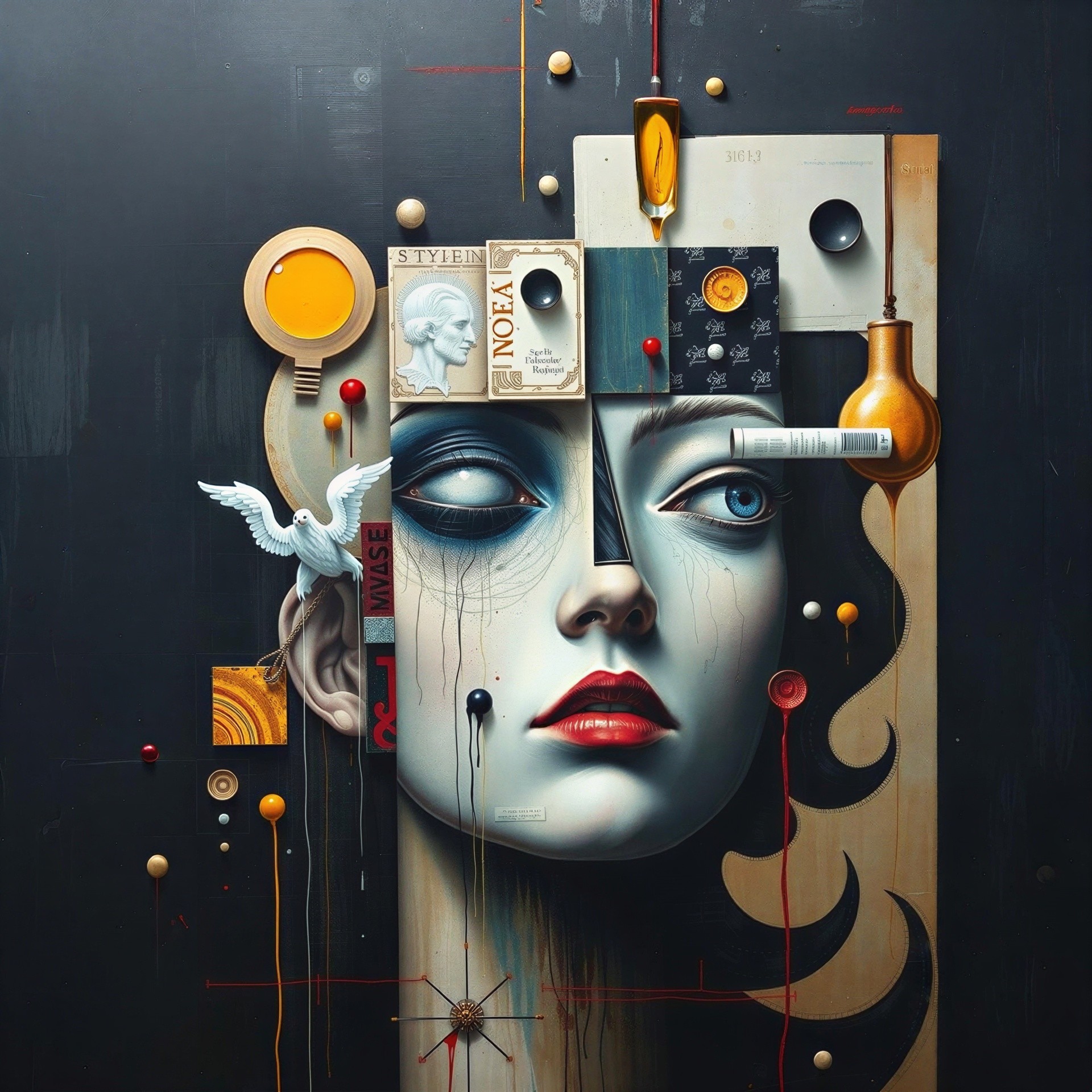 Surreal Portrait of a Woman with Geometric Elements