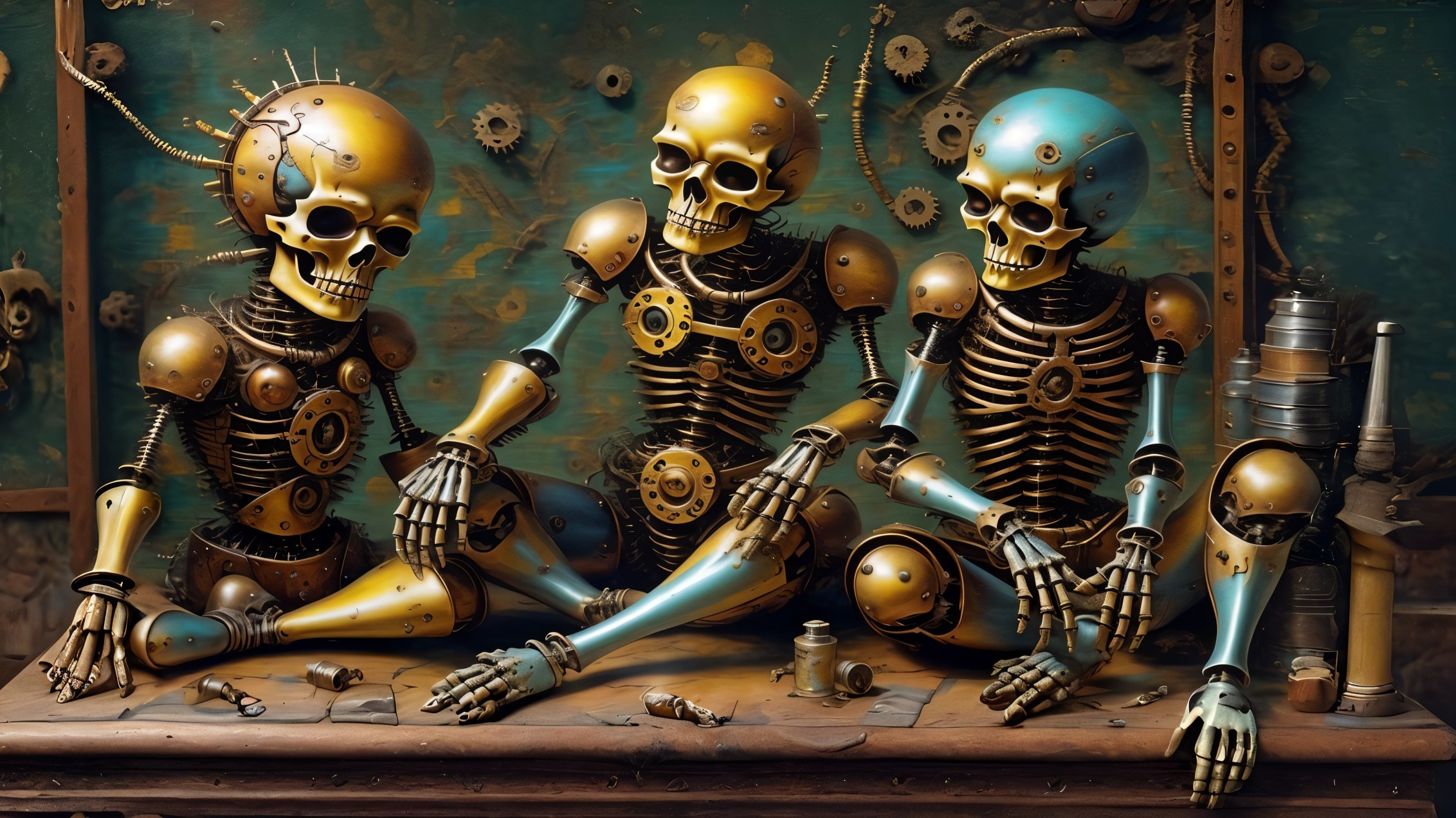 Intricately Designed Robotic Skeletons in Steampunk Style