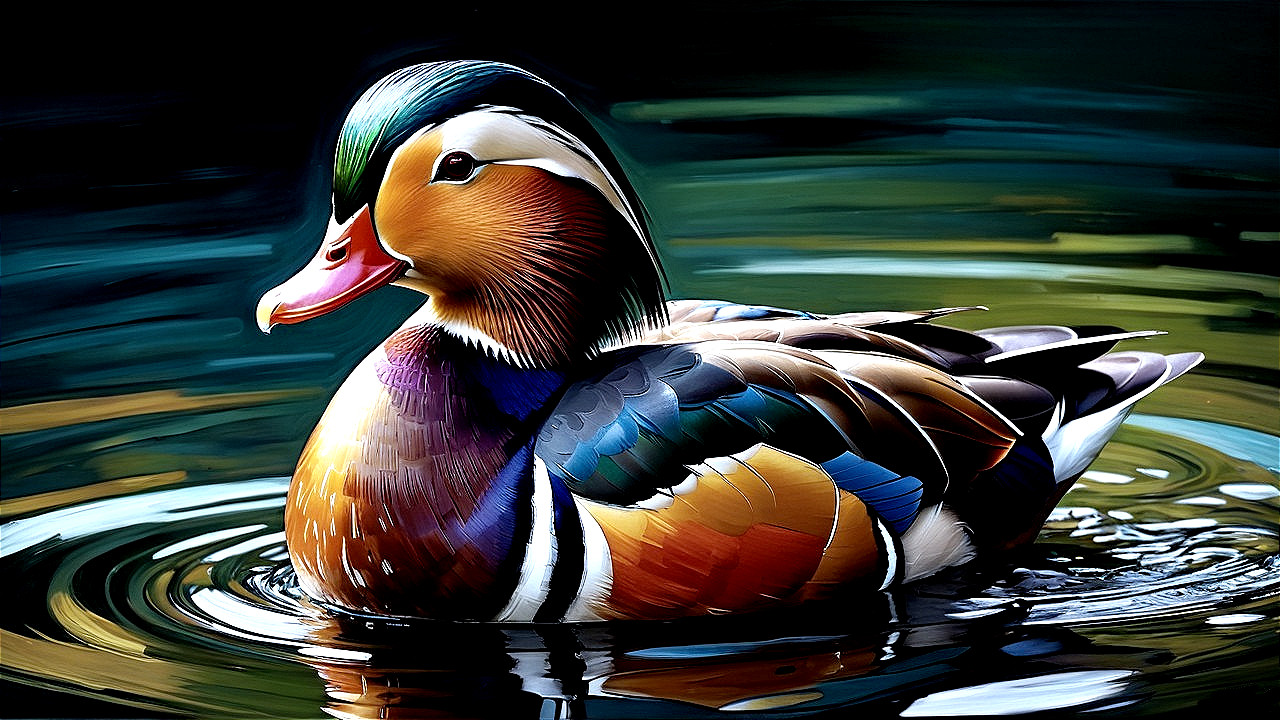 Vibrant Mandarin Duck on Calm Water Surface