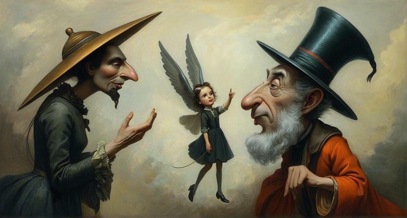 Fairy Interacts with Two Distinct Characters in Scene