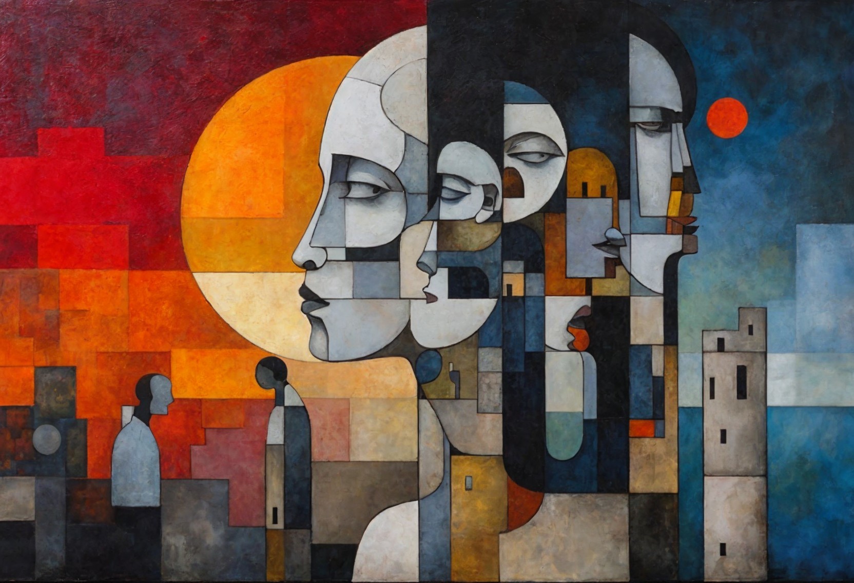 Abstract Human Faces in Profile with Vibrant Colors