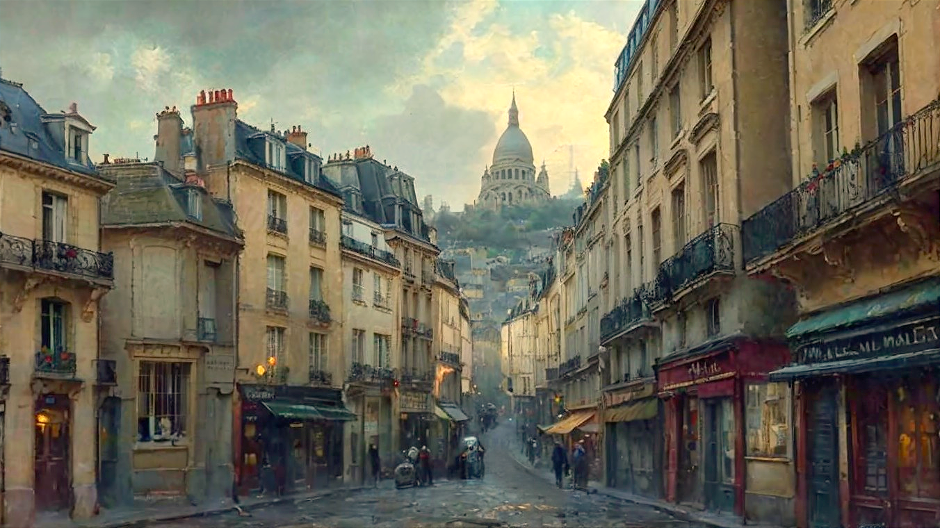 Charming Parisian Street with Iconic Sacré-Cœur Basilica