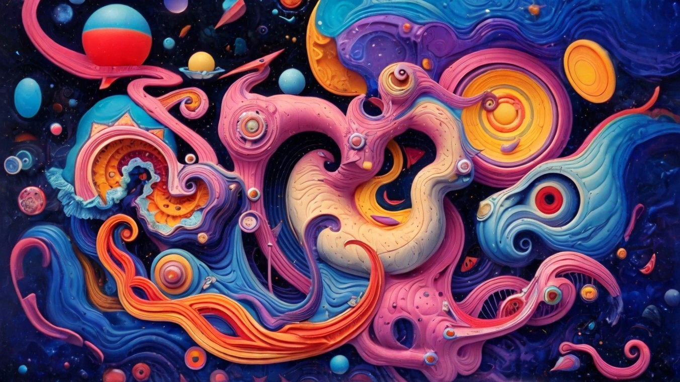 Abstract Cosmic Scene with Vibrant Colors and Patterns
