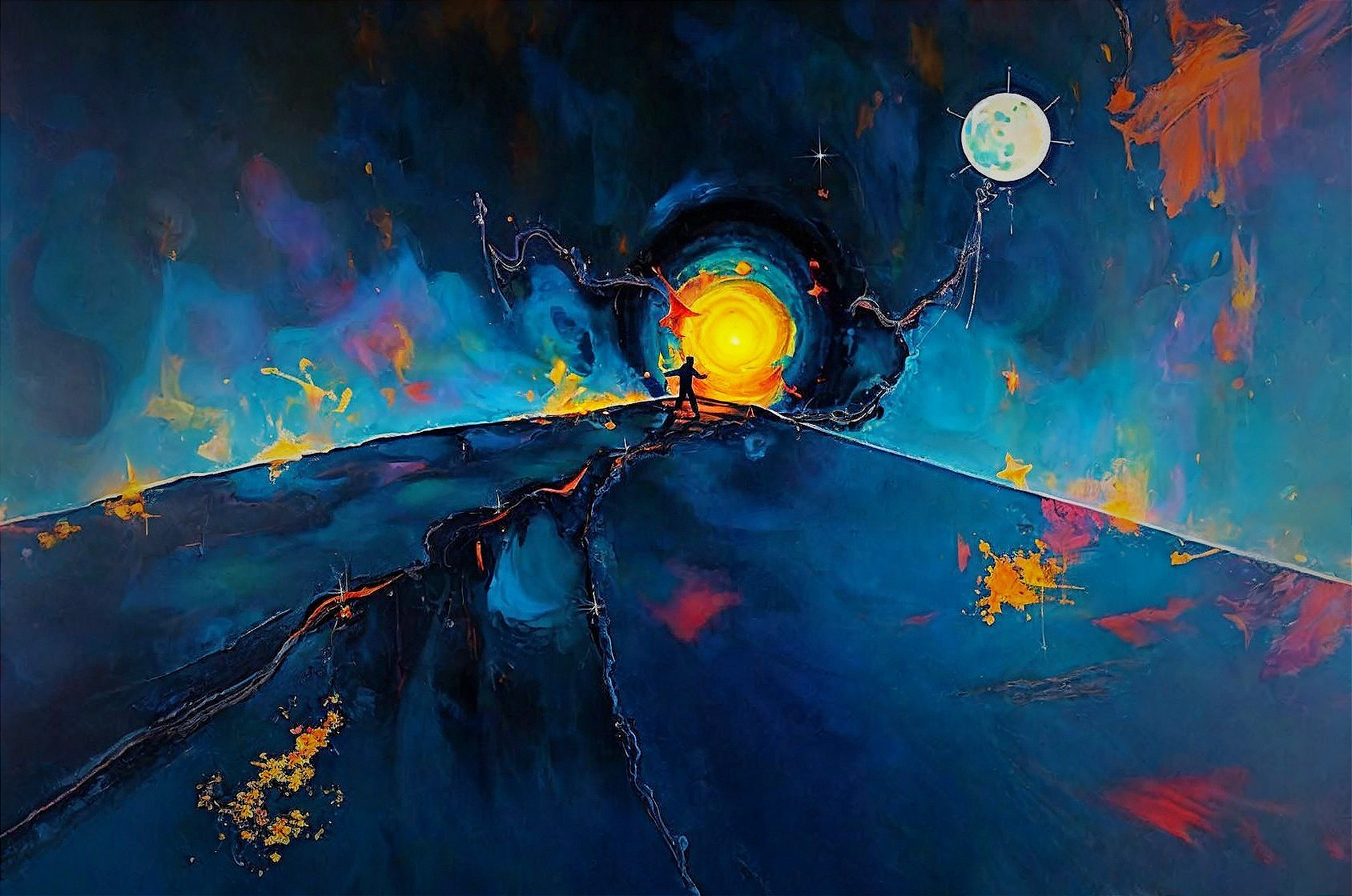 Expressionist Oil Painting of Distorted Mountain Landscape