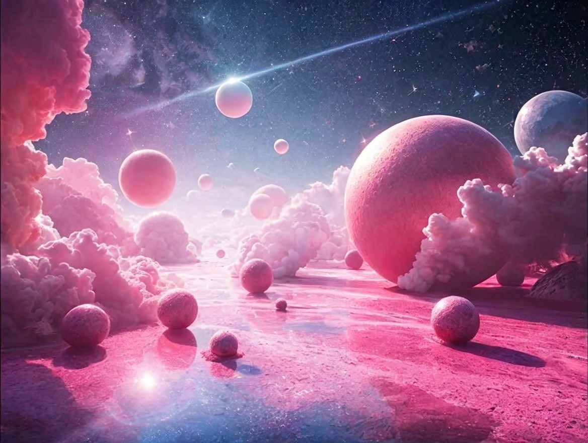 Surreal Cosmic Landscape with Vibrant Pink Hues