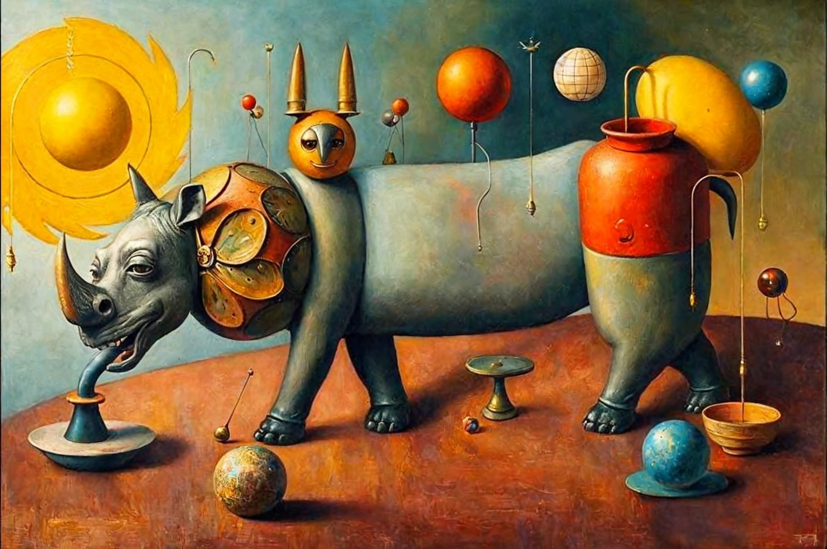 Surreal Artwork of a Stylized Rhinoceros with Patterns