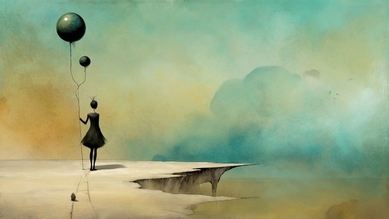Solitary Figure in Surreal Minimalist Landscape