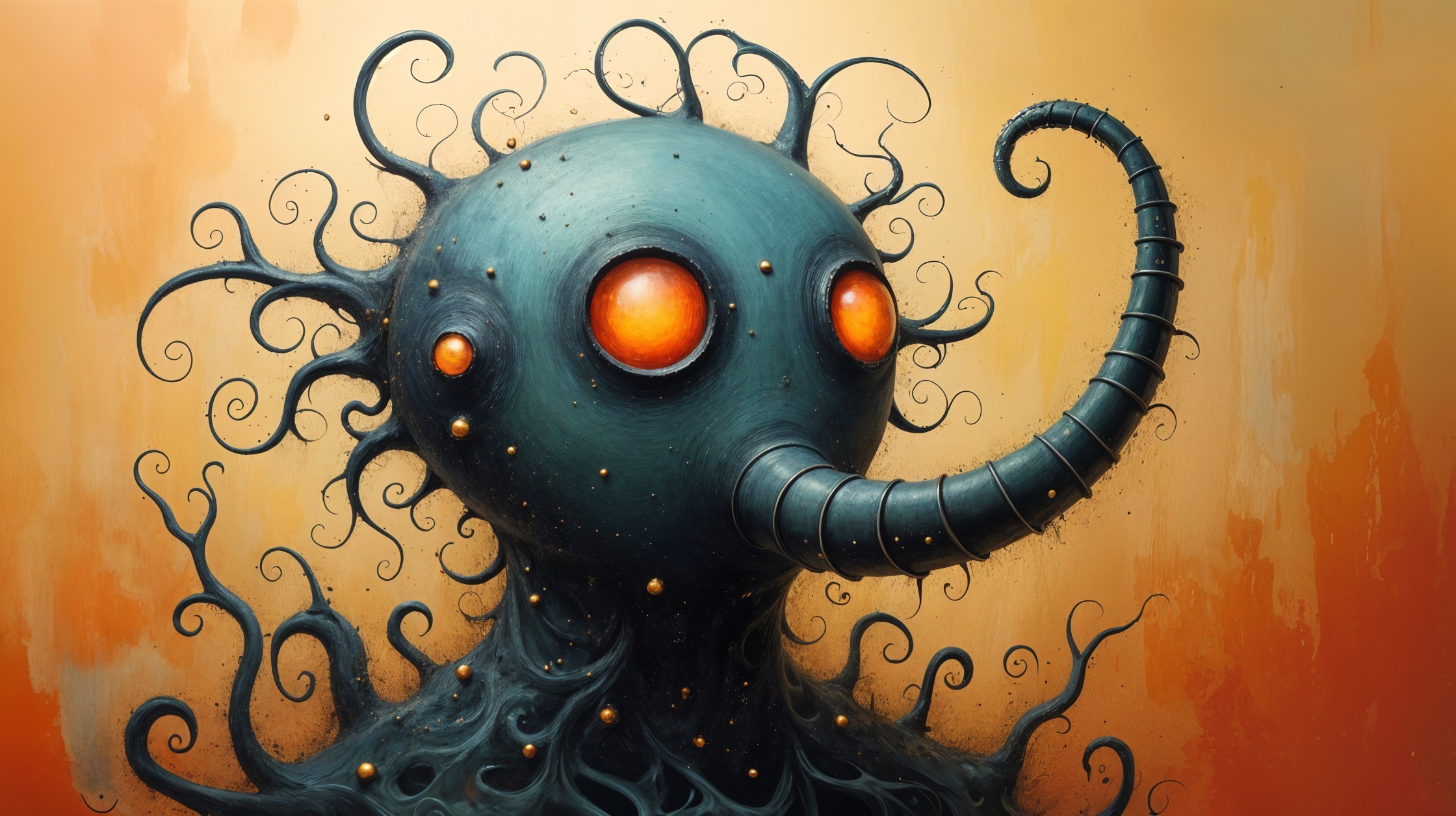 Surreal Abstract Creature with Dark-Blue Body and Eyes