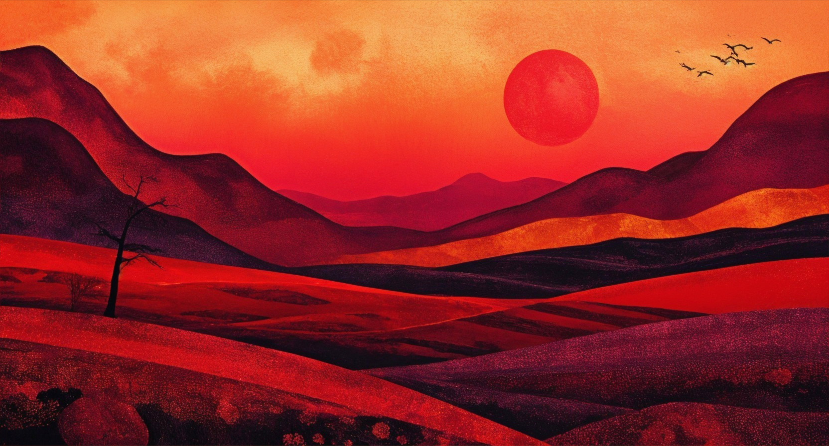 Vivid Landscape with Red and Orange Shades