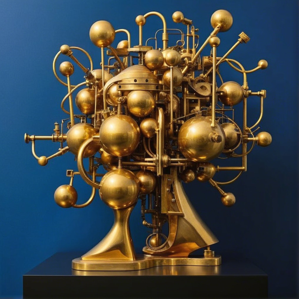 Intricate Sculpture of Golden Spheres and Tubes