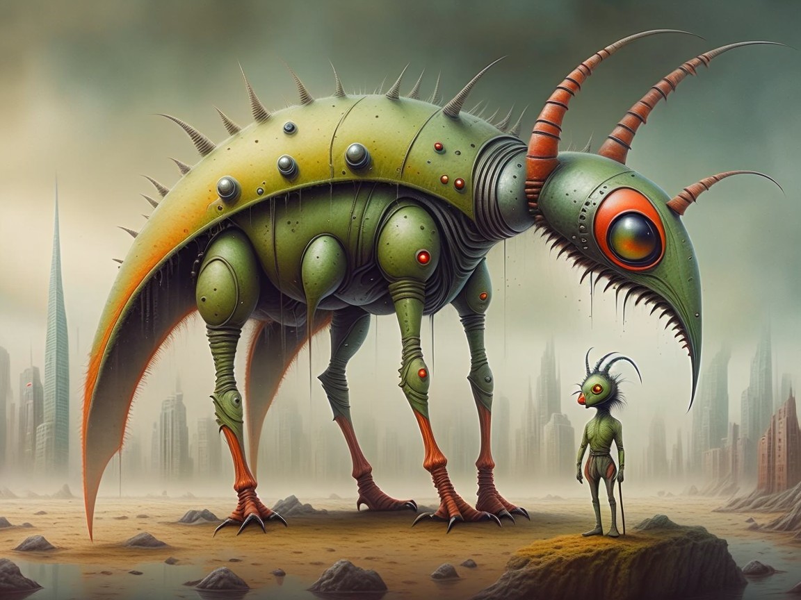 Mechanical Creature in Futuristic Cityscape