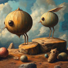 Surreal Landscape with Whimsical Egg Characters