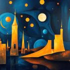 Surreal Landscape with Whimsical Structures and Colors