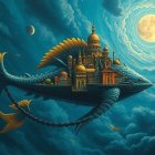 Majestic Fish with Castle in Night Sky Scene