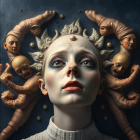 Surreal Portrait of a Young Woman with Grotesque Figures