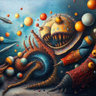 Surreal Scene with Vibrant Spheres and Creatures