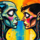 Surreal Close-Up Portrait of Two Colorful Profiles
