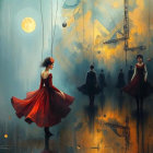 Dreamlike Scene of a Girl in a Red Dress Twirling