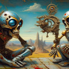 Futuristic Robots in a Surreal Desert Landscape
