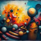 Vibrant Abstract Cosmic Landscape with Colorful Spheres