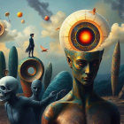 Surreal Landscape with Giant Orbs and Ethereal Mountains