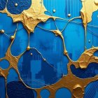 Abstract Composition with Blue and Gold Patterns