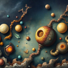 Surreal Cosmic Scene with Celestial Bodies and Energy
