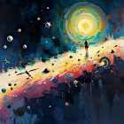 Vibrant Cosmic Landscape with Celestial Elements