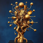 Intricate Golden Sculpture with Organic and Mechanical Forms