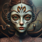 Surreal Alien Figure with Ornate Features and Tendrils