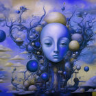 Humanoid Face in Surreal Cosmic Landscape Artwork