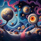 Surreal Cosmic Landscape with Colorful Nebulae and Planets