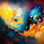Colorful Abstract Nebula Painting with Spheres and Patterns