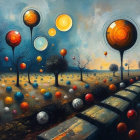 Surreal Landscape with Barren Field and Floating Orbs