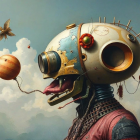 Surreal Humanoid Figure with Steampunk Helmet and Details