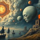 Surreal Landscape with Giant Head and Celestial Elements