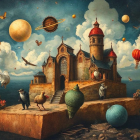 Whimsical Floating Island with Castle and Animals