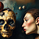 Art Nouveau Painting Featuring Skull and Woman Portrait