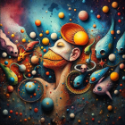 Surreal Composition of Female Face with Cosmic Elements