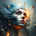 Surreal depiction of women with cosmic elements