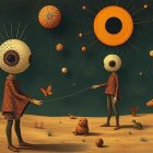 Surreal Landscape with Oversized Figures and Balloons