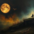 Silhouette by Full Moon in a Dramatic Sky