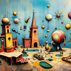 Surreal Landscape with Whimsical Architecture and Animals