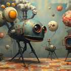 Surreal Landscape with Whimsical Retro-Futuristic Machines