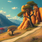 Picturesque Landscape with Orange Rocks and Blue Sky