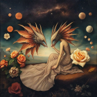 Surreal Scene of Figures with Dragon Headdresses
