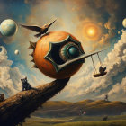 Surreal Landscape with Giant Shell and Dreamlike Sky